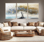 Silver Tree Wall Art | Framed Golden Leaves Canvas Artwork