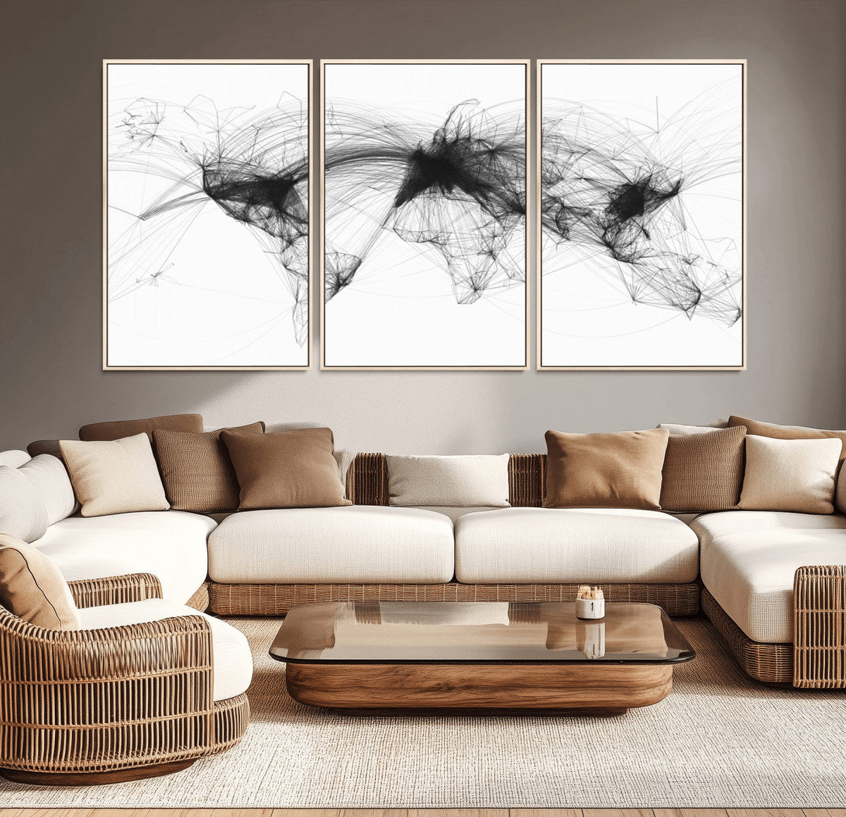 Flight Routes Air Traffic Map Canvas Wall Art, World Flight Routes Print