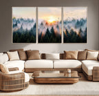 Abstract Forest Wall Art, Serene Nature Canvas Print with Misty Forest Design for Modern Home Decor