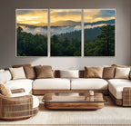 Mountain Sunrise Wall Art | Framed Pine Forest Canvas