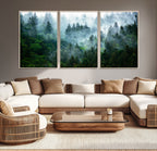 Misty Forest Wall Art Canvas Print | Framed Foggy Mountain Landscape