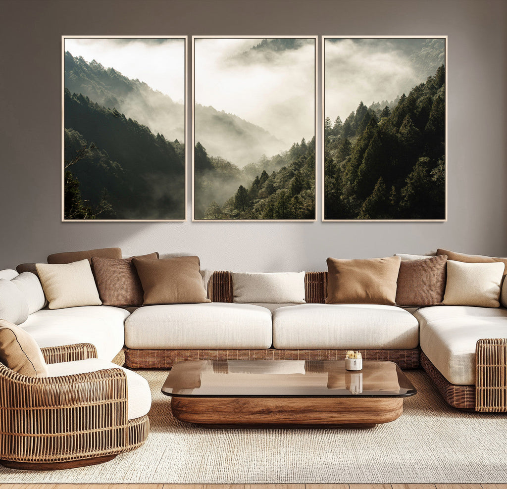 Misty Valley Wall Art Canvas Print | Foggy Forest and Pine Trees
