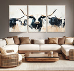 Texas Longhorn Wall Art Canvas Print | Majestic Horned Bull in Black and White