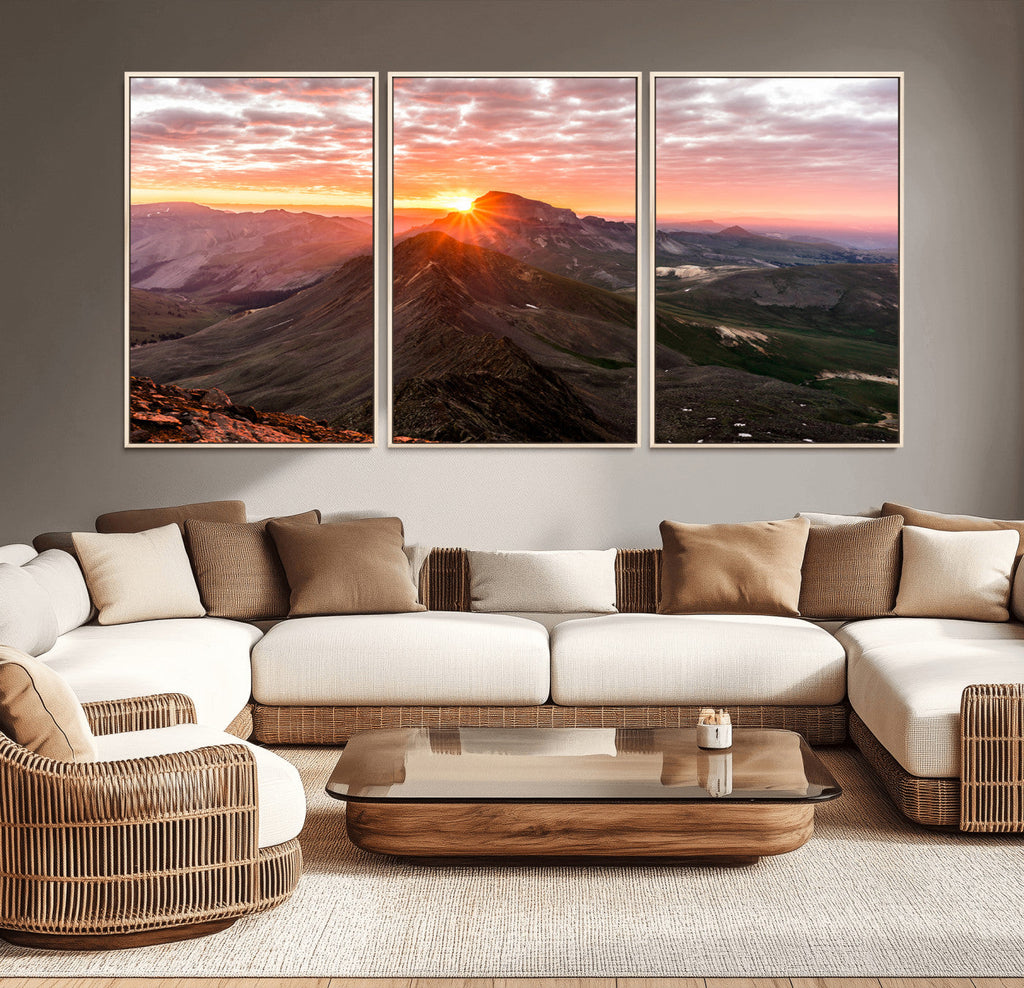 Mountain Sunrise Wall Art | Framed Alpine Ridge Canvas