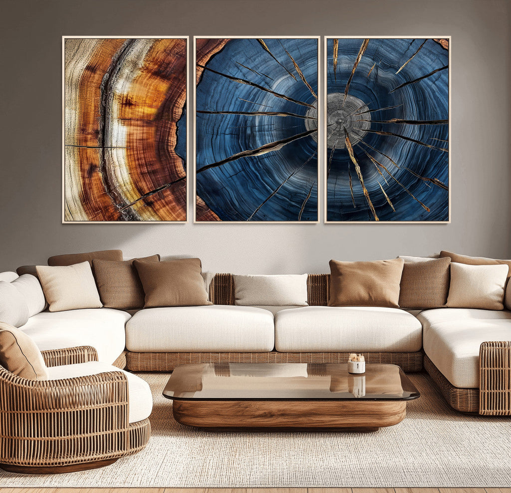Framed Abstract Tree Ring Wall Art Print, Natural Rustic Wood Grain Canvas Print