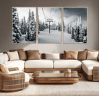 Snowy Pines Wall Art Canvas Print | Ski Lift in a Winter Forest