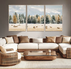 Elk Herd Wall Art, Framed Snowy Forest Canvas Artwork