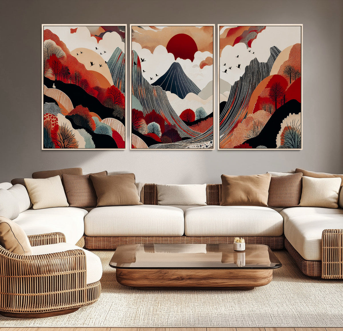 Abstract Mountain Wall Art | Framed Vibrant Landscape Canvas