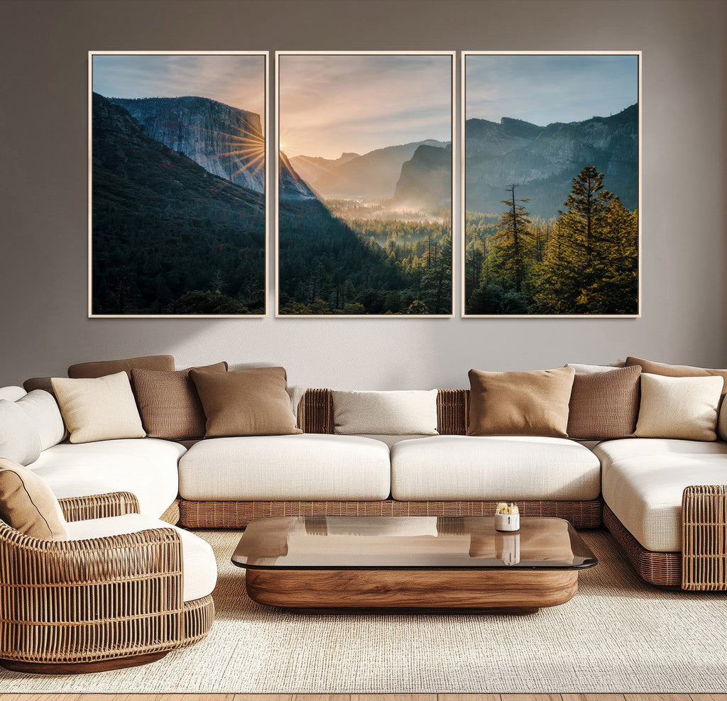 Yosemite Valley Wall Art Canvas Print, Framed Mountain Landscape National Park Art
