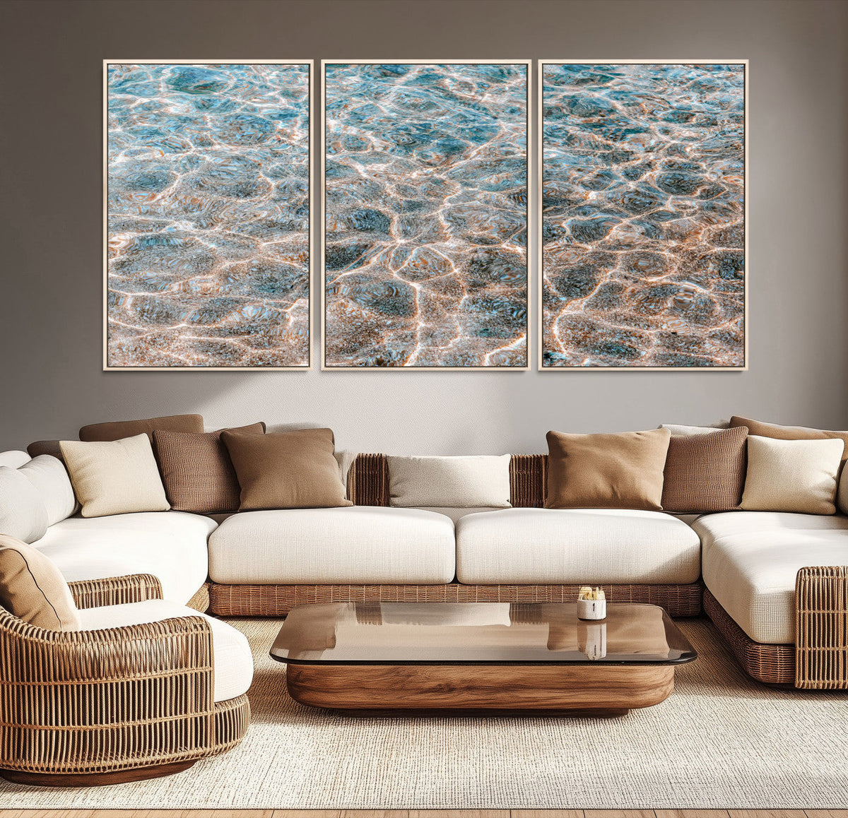 Clear Water Wall Art Canvas Print | Framed Sunlit Ocean Ripples