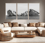 Coastal Wall Art | Framed Black White Ocean Canvas Artwork