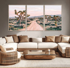 Joshua Tree Wall Art Canvas Print, Framed Desert Road Scene at Sunset