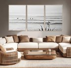 Surfer Silhouette Wall Art | Framed Calm Ocean Canvas