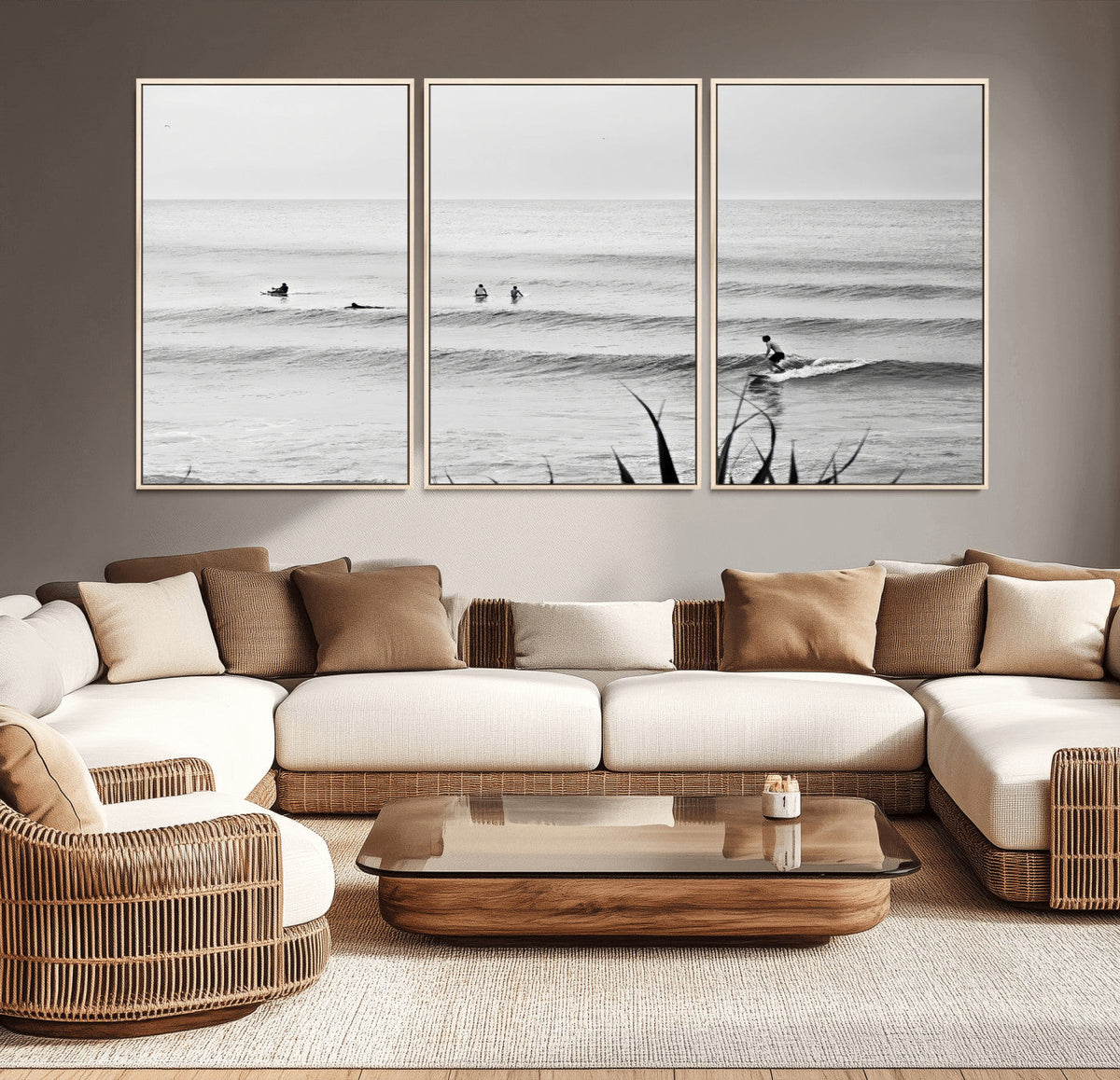 Surfer Silhouette Wall Art | Framed Calm Ocean Canvas