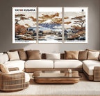 Modern Japanese Wall Art Canvas Print, Framed Abstract Mount Fuji Landscape, Yayoi Kusama Canvas Wall Art