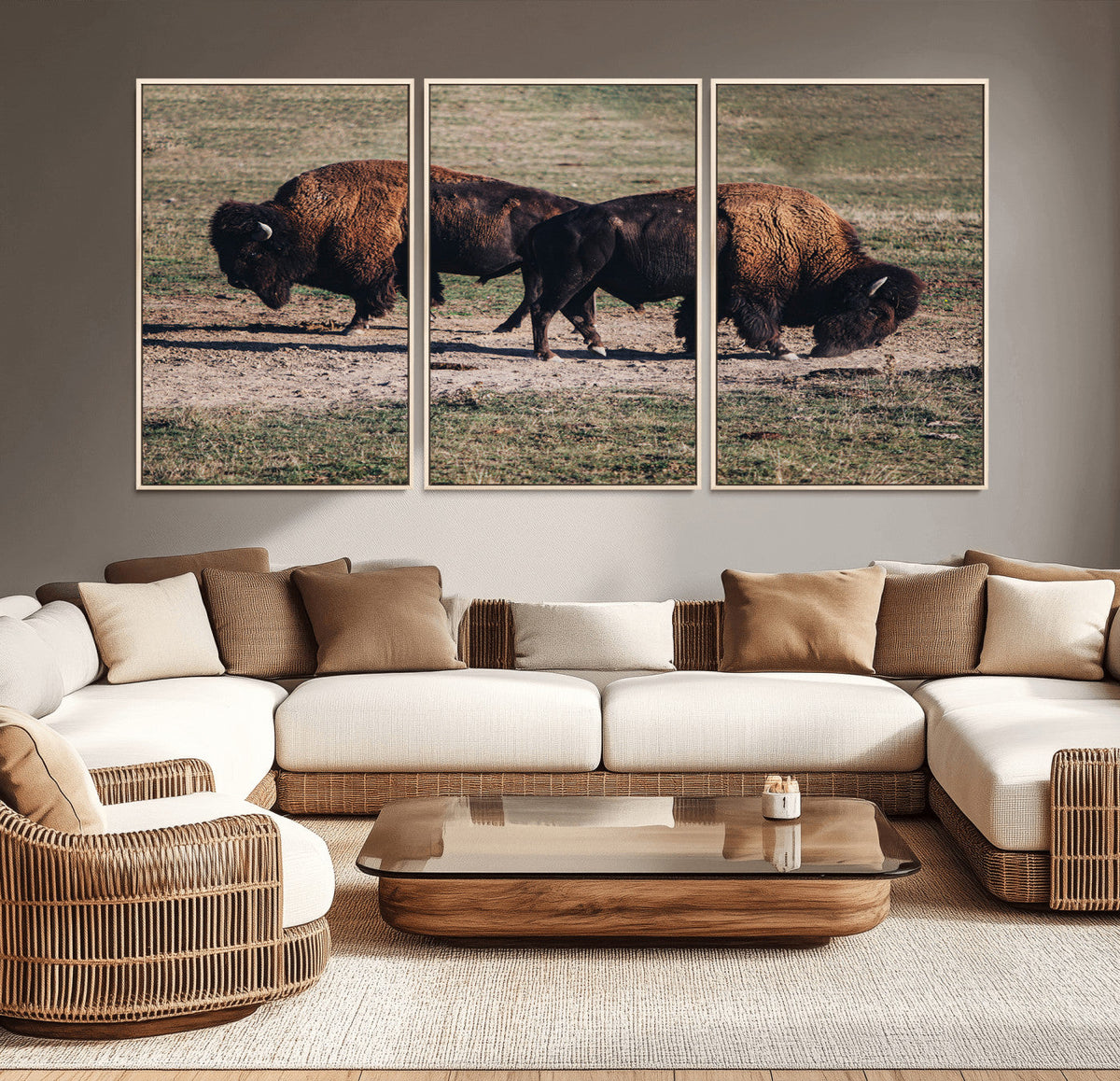 Bison Wall Art Canvas Print, Framed Western Wildlife Modern Ranch