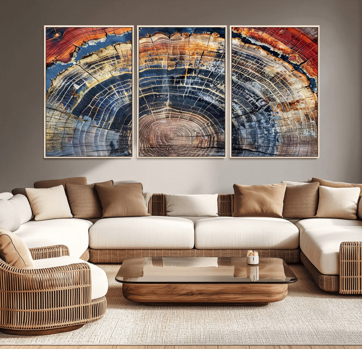 Tree Rings Wall Art Canvas Print, Framed Petrified Wood Art, Modern Rustic Decor