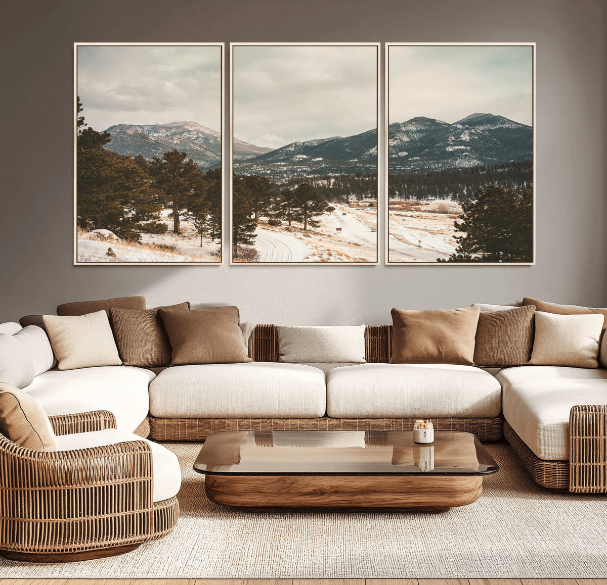 Mountain Landscape Wall Art Canvas Print, Framed Snowy Peaks Alpine Winter