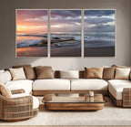 Golden Hour Wall Art Canvas Print, Framed Tranquil Waves Beach Sunset