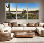 Saguaro Cactus Wall Art Canvas Print, Framed Desert Sunset Southwestern