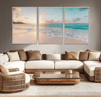 Beach Sunset Wall Art Canvas Print, Framed Ocean Waves Summer Escape
