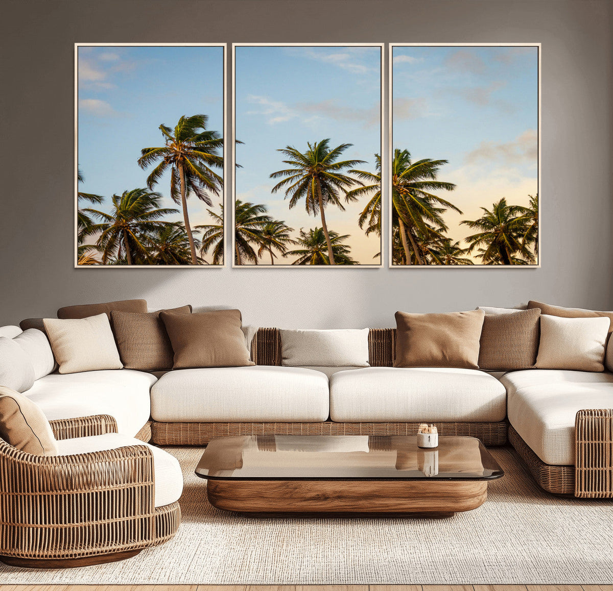 Palms Wall Art Canvas Print, Framed Tropical Coastal Nature Scene