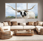 Texas Longhorn Wall Art Canvas Print, Framed Western Rustic Farmhouse