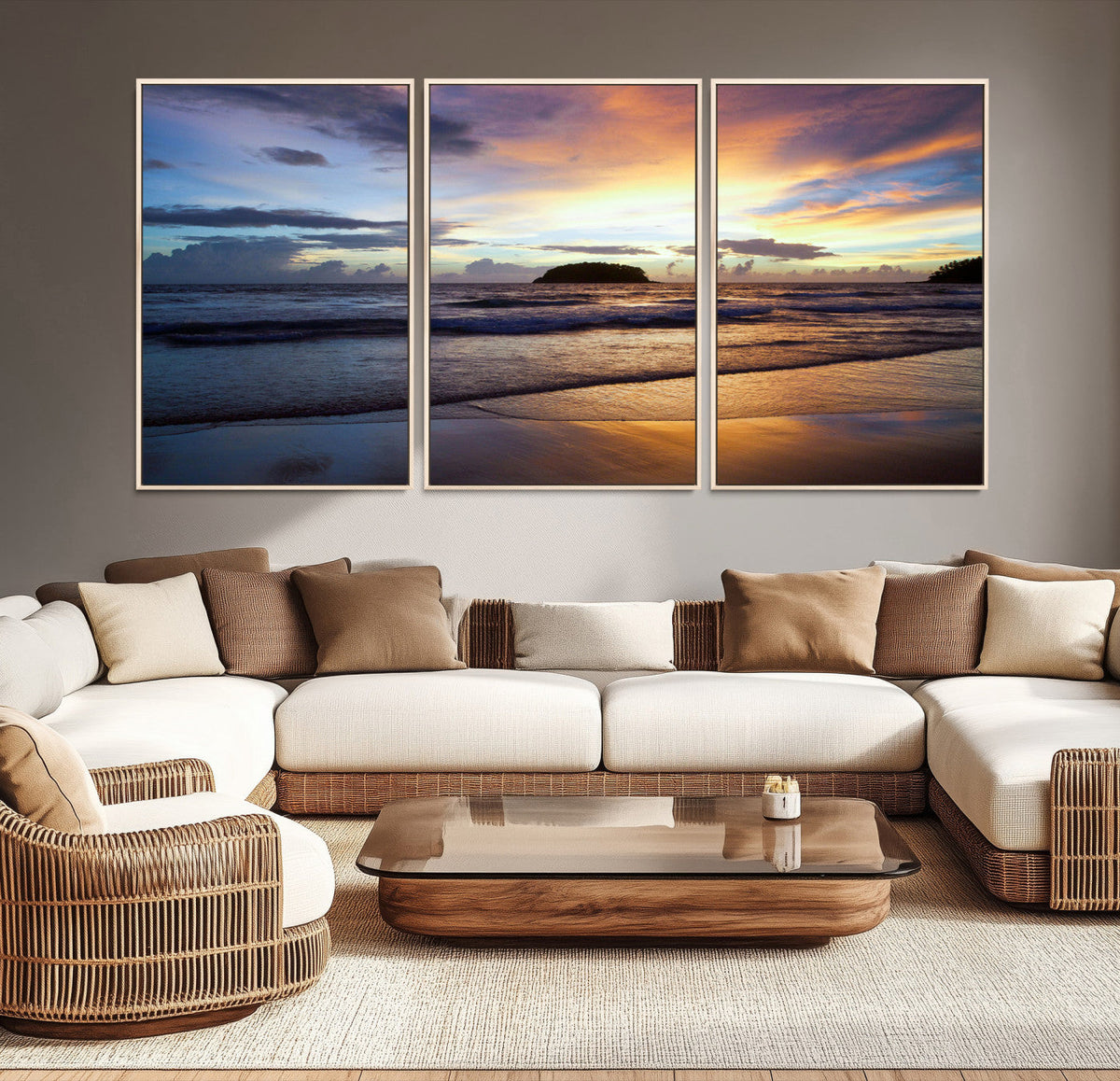 Beach Sunset Wall Art Canvas Print, Tropical Ocean Waves