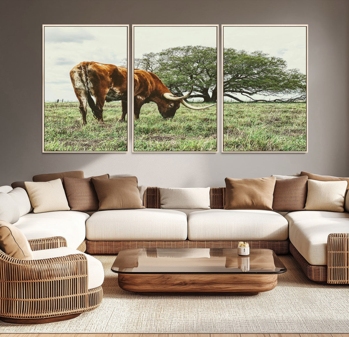 Texas Longhorn Wall Art Canvas Print, Rustic Western Ranch