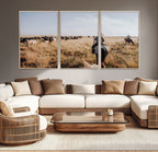 Western Wall Art Canvas Print, Framed Cowboy Cattle Drive Scene