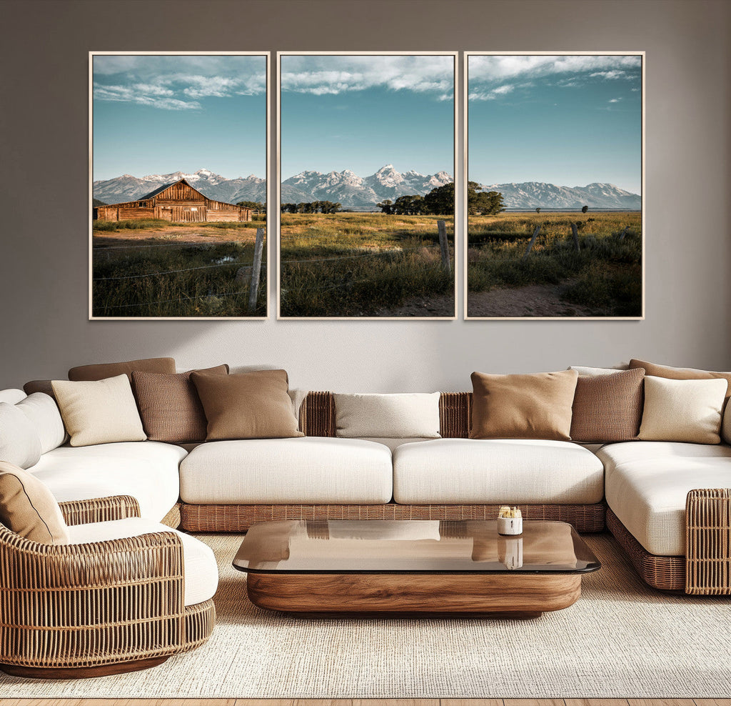 Rustic Farmhouse Wall Art Canvas Print, Teton Range Mormon Row Barn