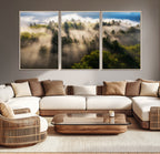 Tranquil Forest Scene Wall Art Canvas Print, Framed Moody Sunbeam Through Trees