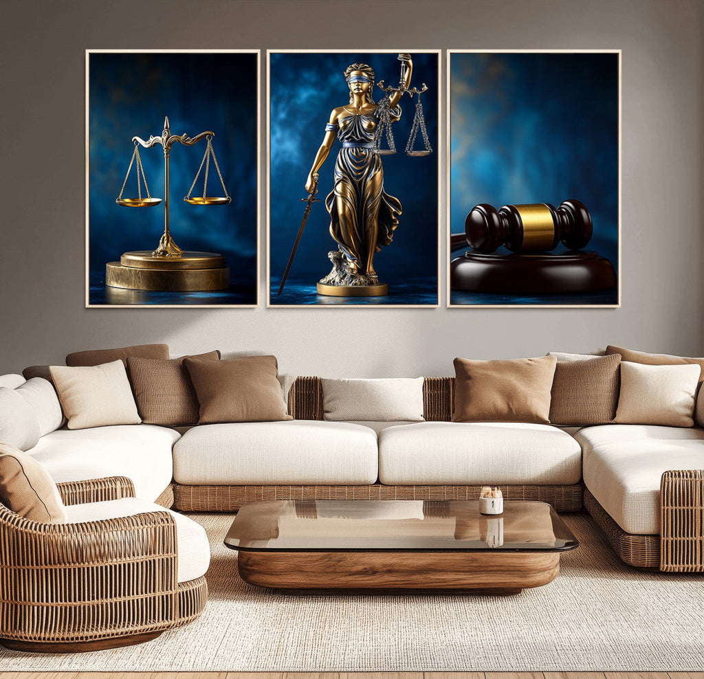 Justice Scales Statue Wall Art, Lady Justice Canvas Print