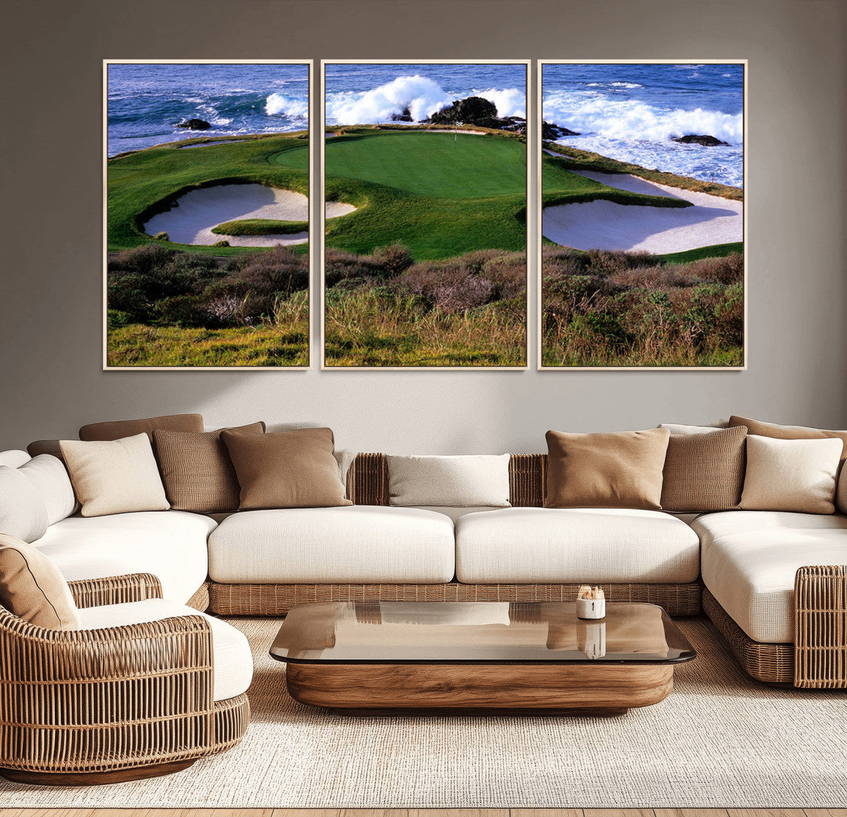 California Pebble Beach Golf Links Wall Art Canvas Print, Iconic Monterey Coastal Golf Course