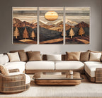 Wooden Mountain Layers Art | Rustic Pine Tree Landscape