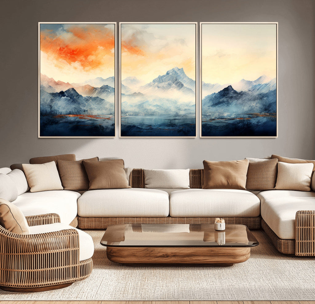 Warm Clouds Abstract Mountain Wall Art, Modern Landscape Canvas Print