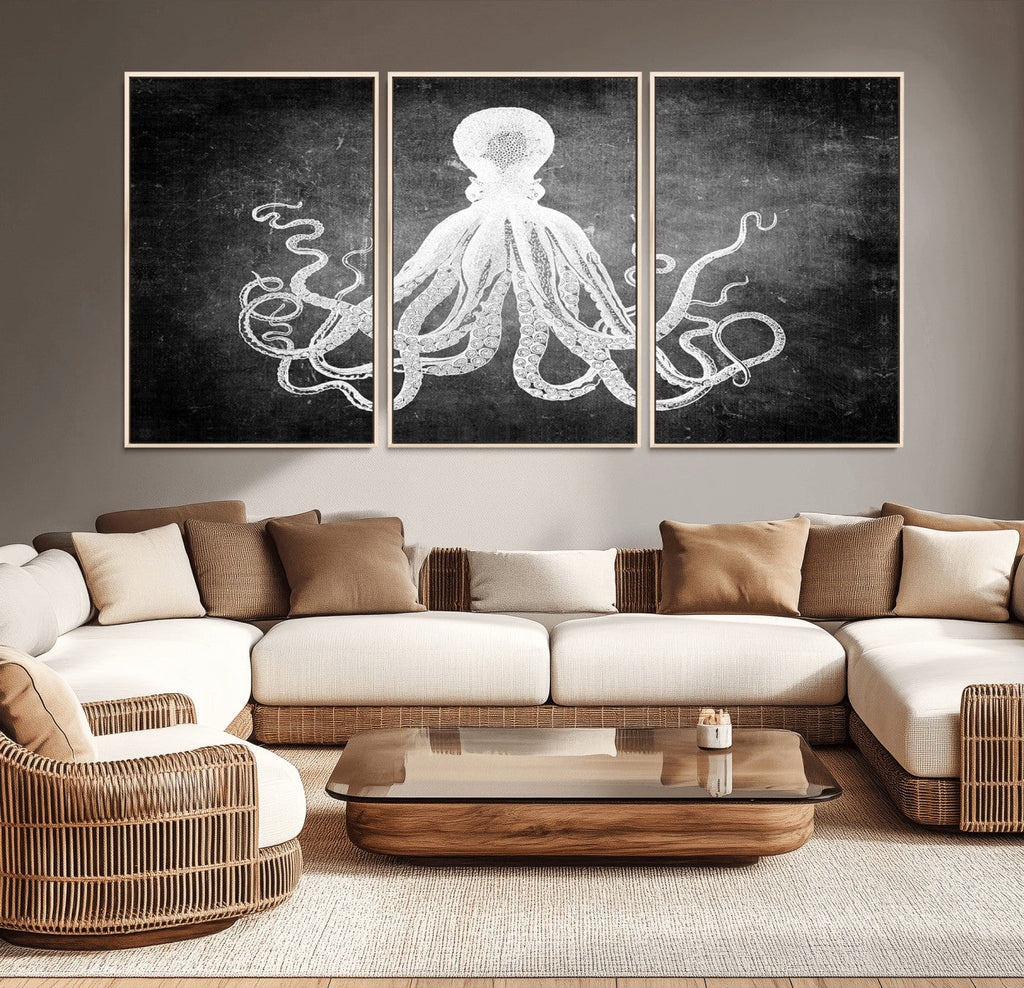 Black White Octopus Wall Art Canvas Print