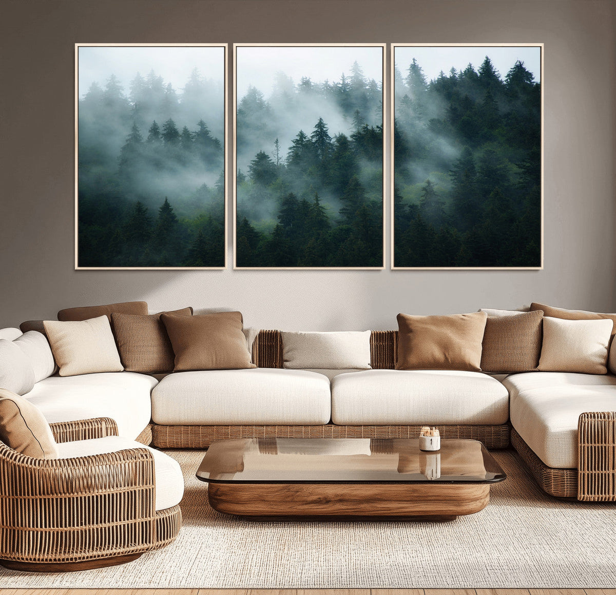Misty Forest Wall Art | Serene Green Landscape Canvas Print
