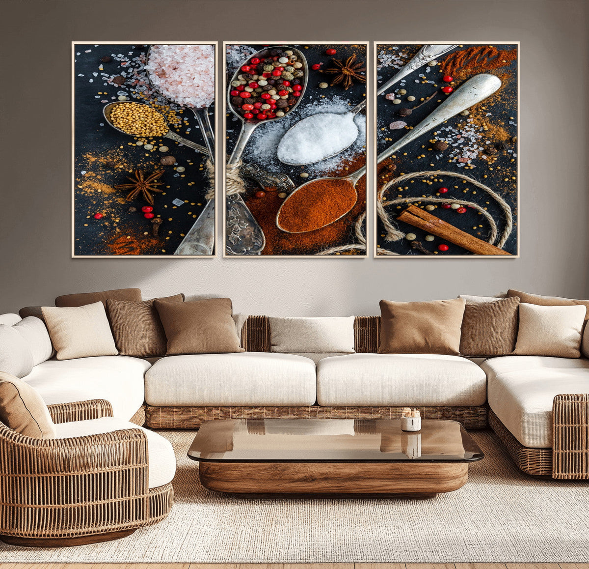 Spices and Seasonings Canvas Wall Art | Colorful Triptych Kitchen Decor