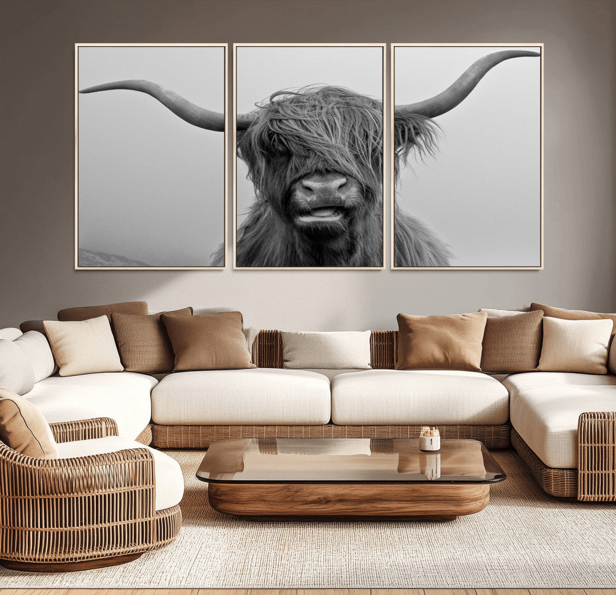 Texas Cow Wall Art Canvas, Texas Longhorn Cattle Canvas Print