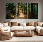 Sunlit Forest Pathway Canvas Print | 3 Panel Large Nature Wall Art
