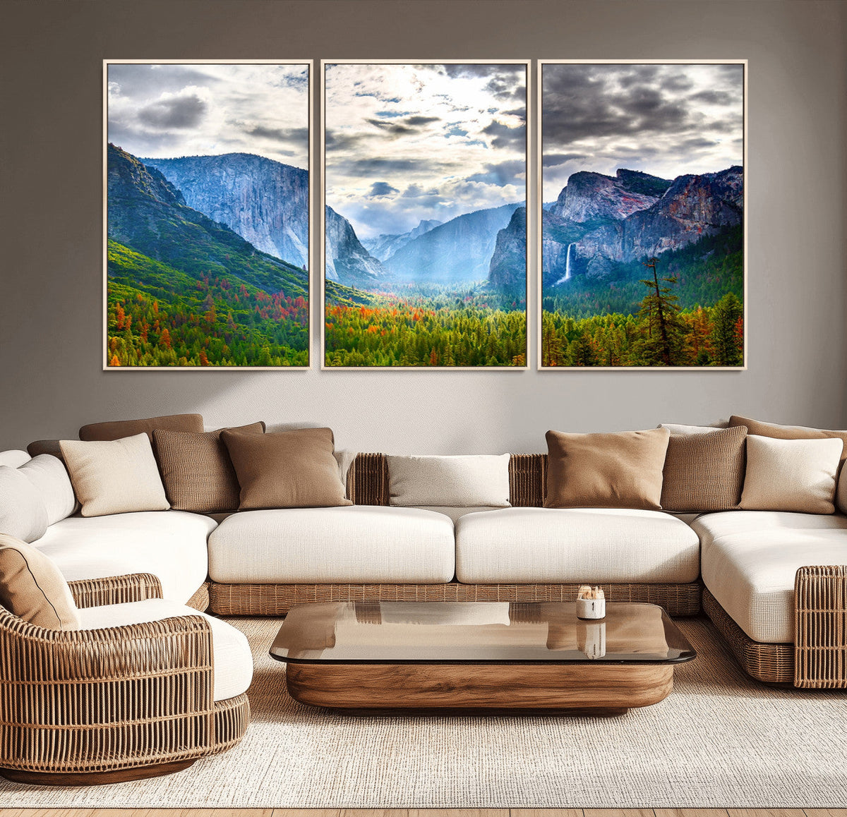 Yosemite Park Half Dome 3 Panel Canvas Print | Large Giclée Landscape Wall Art