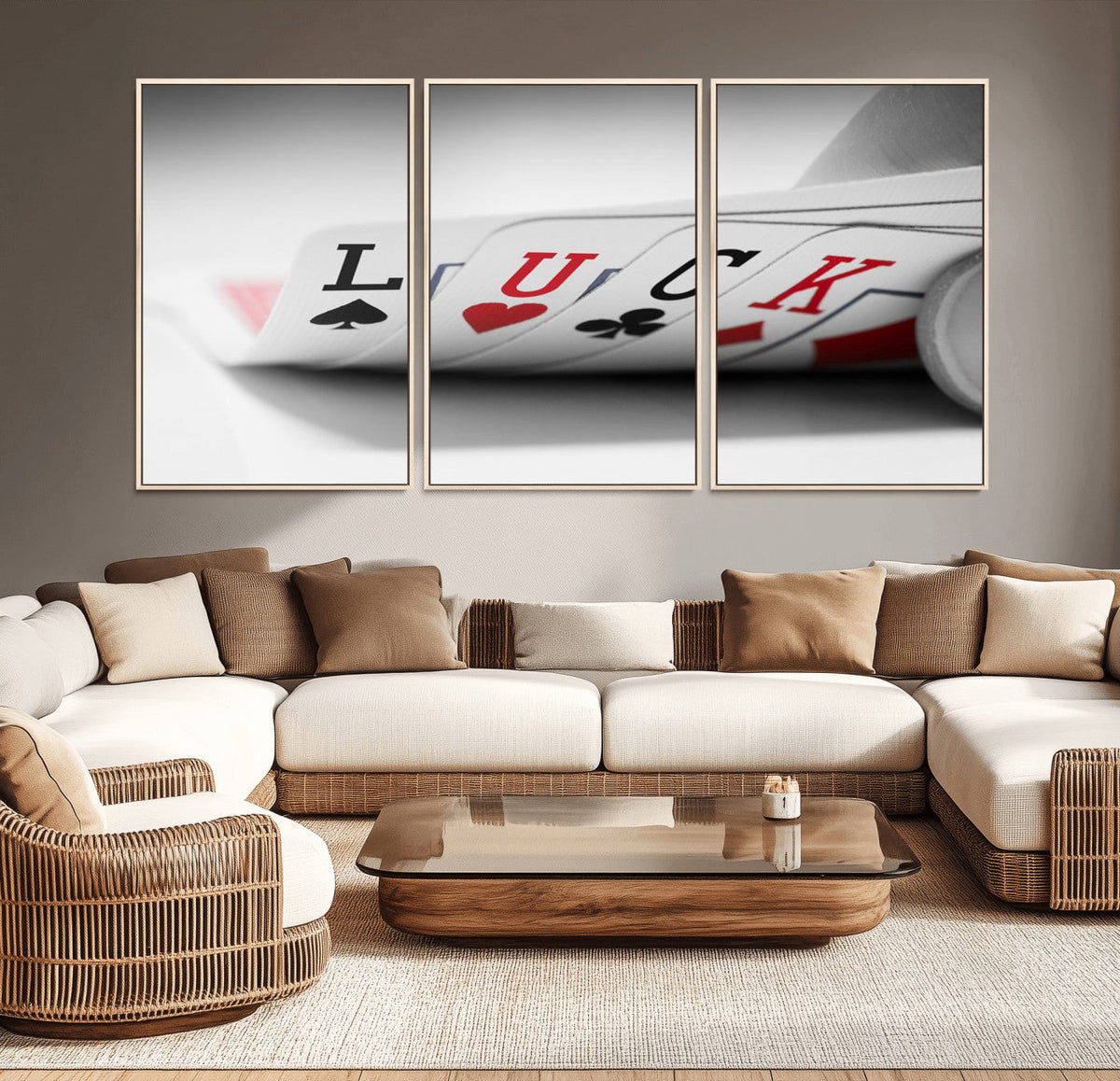 Framed Lucky Poker Cards Canvas | Modern Triptych Wall Art for Game Rooms