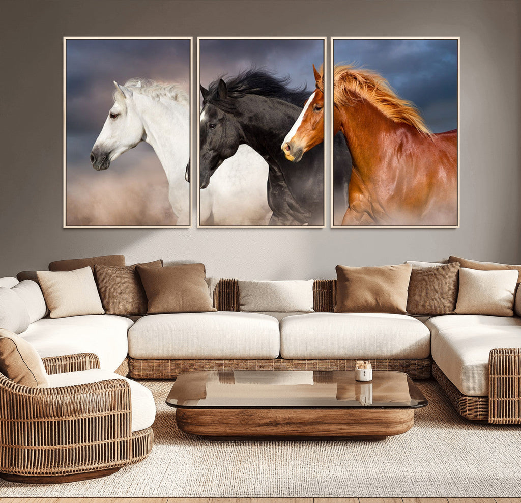 Animal Wall Art Three Horses Farmhouse Art Canvas Print