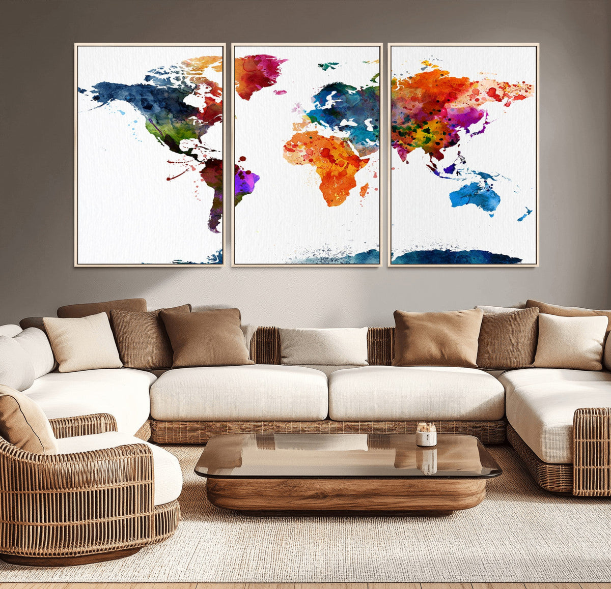 Bold Colorful World Map Canvas Print | Detailed Map of the World Wall Art