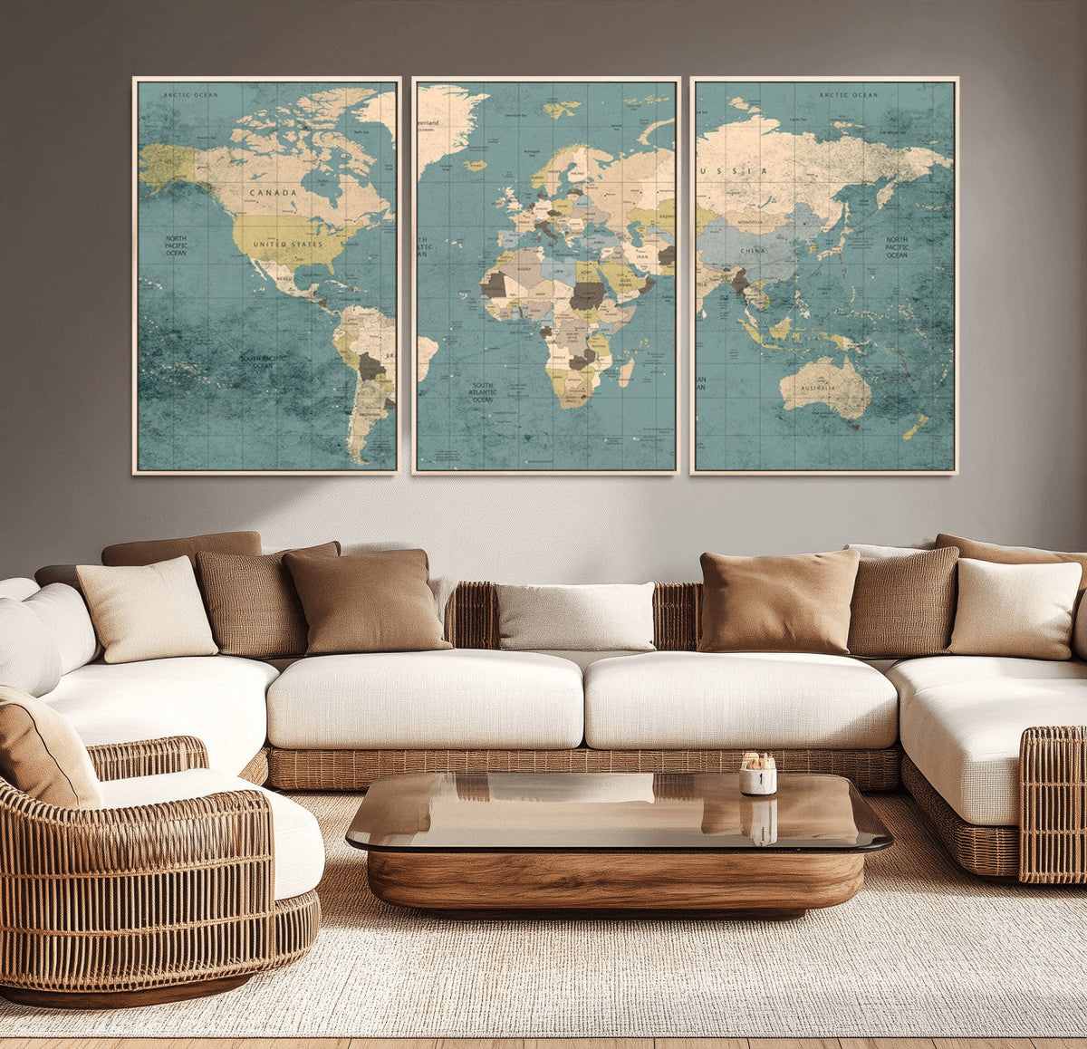 Classic World Map Canvas Print | Framed Vintage Map Wall Art