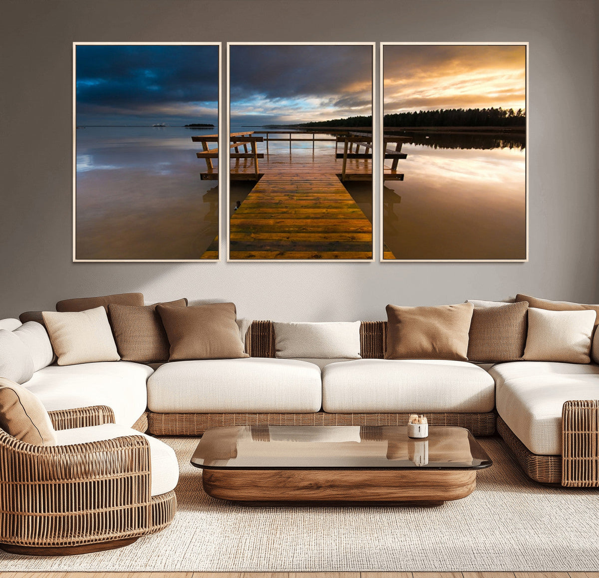Serene Lake Pier at Sunset Canvas Print | Landscape Wall Art | Ready to Hang