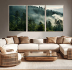 Misty Forest Wall Art Premium Canvas Print, Foggy and Serene Atmosphere
