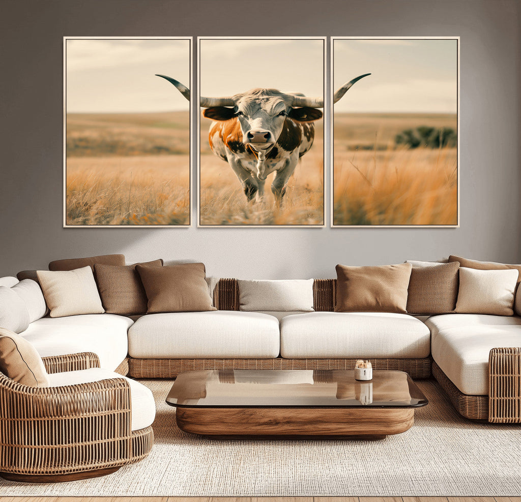 Texas Cow Wall Art Canvas Print for Farm House Wall Decor