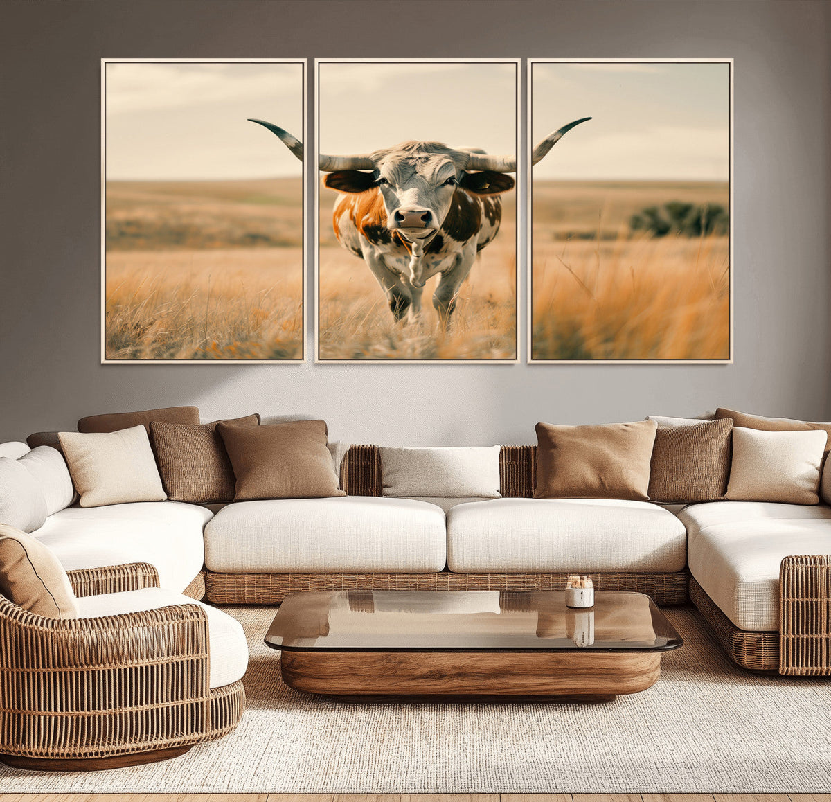 Texas Cow Wall Art Canvas Print for Farm House Wall Decor